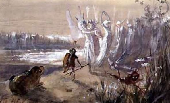 Джон Анстер Фицджеральд (1832-1906), "Шествие фейри: остановка на пути". Бумага, акварель, гуашь