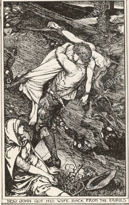 Эндрю Лэнг, "Как фермер Джон отобрал свою жену у фейри". Иллюстрация к "Лиловой книге сказок", 1910