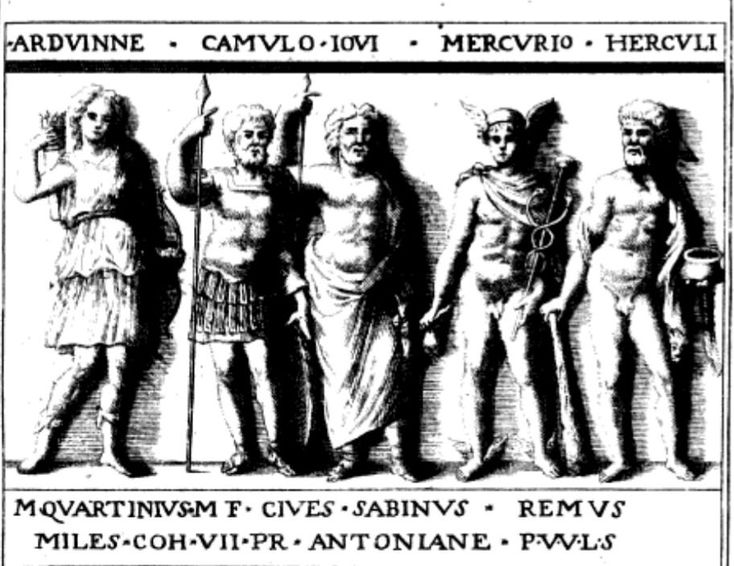 Ранняя (ошибочная) реконструкция утраченного римского барельефа, содержащая надпись CIL VI, 46