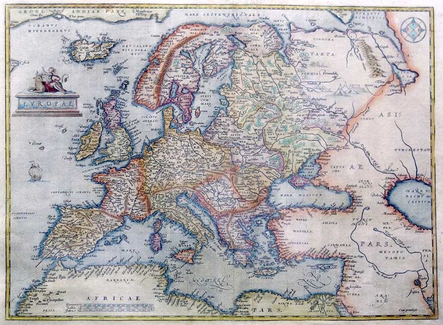 Карта Европы, изготовленная в XVI веке картографом Авраамом Ортеллием. На этой карте отмечен остров Бразил, расположенный к западу от Ирландии 