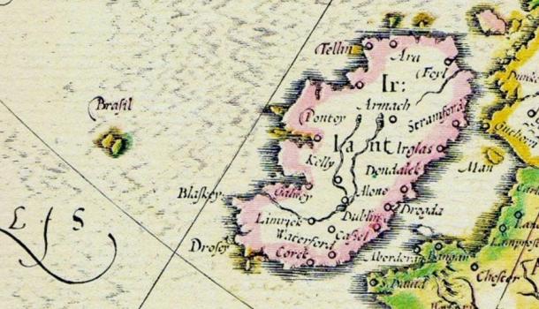 Старинная карта с отмеченным на ней островом Бразил