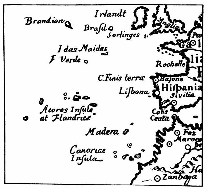 Илл. 67. Острова Бразил и Брандион на географической карте 1609 года